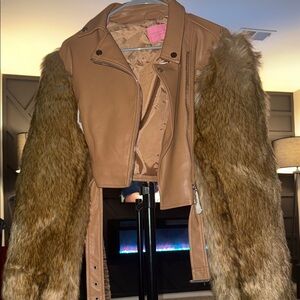 New Tan Faux Fur Sleeve Women's Jacket